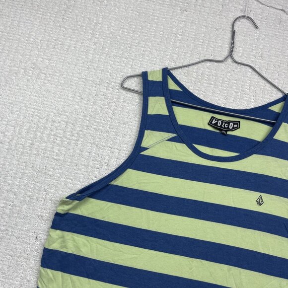 Y2K Volcom Tank Top Striped Blue / Mint Green Skate Surf Men Sz L Beach Summer - Picture 2 of 10